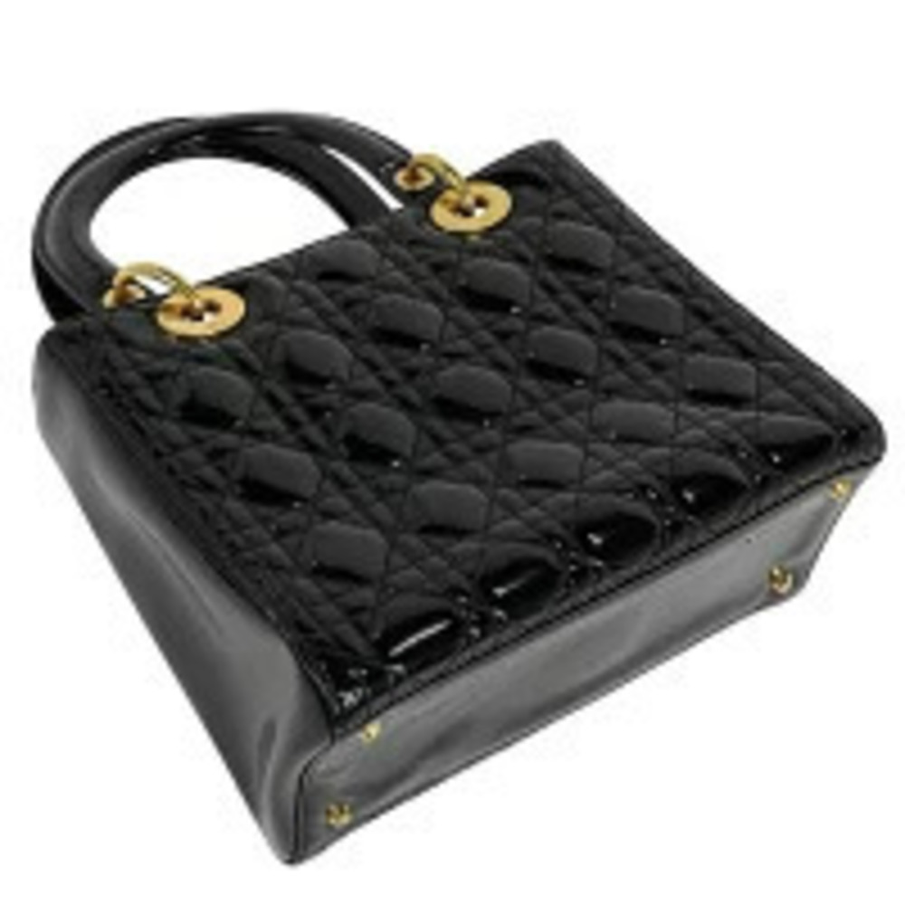 Dior Enamel  Black Handbag Leather Lady Patent Cannage Vernis Christian